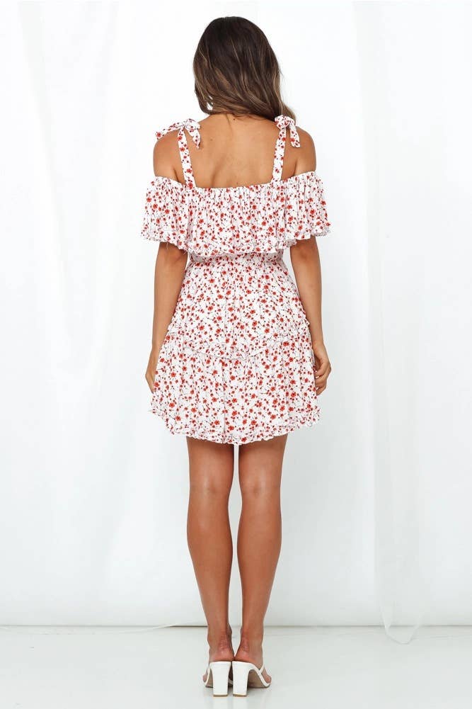 Floral print small fresh halter short dress