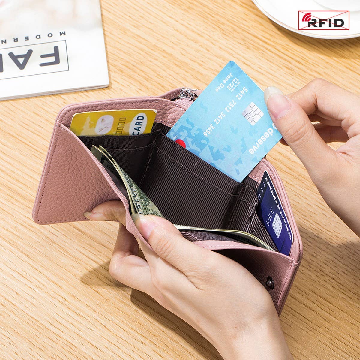 SMALL TRIFOLD MINI LEATHER LARGE CAPACITY WALLET_CWAB3787