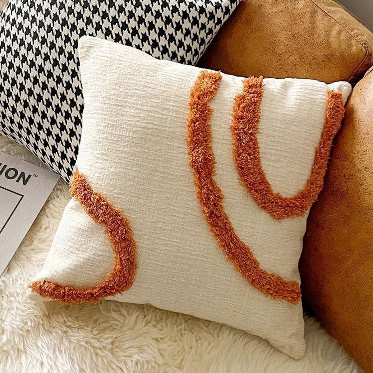 Houndstooth Embroidered Abstract Pillow Cover Decor