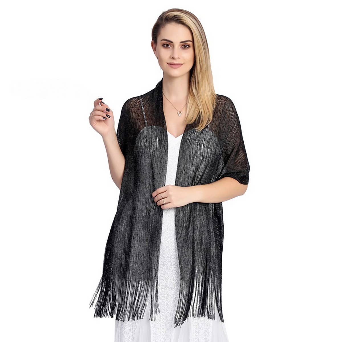 FASHIONABLE GOLD AND SILVER SILK SHAWL