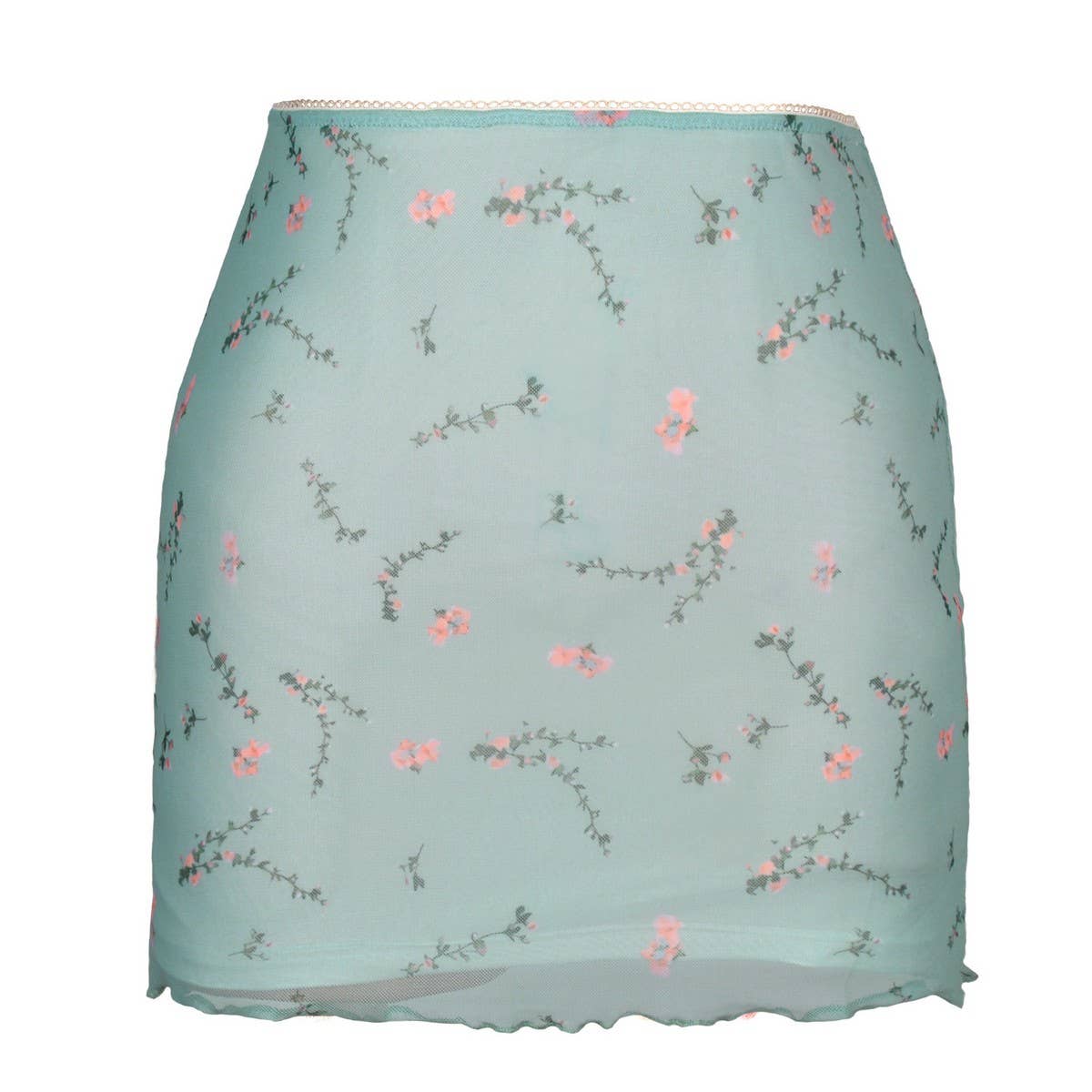 PRINTED MESH SKIRT DOUBLE LAYER SLIM HIP SKIRT_CWAB4794