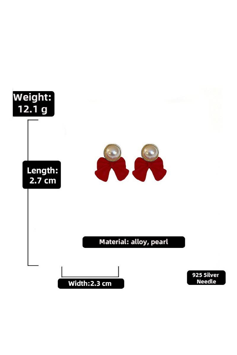 SILVER NEEDLE WINE RED BOW PEARL EARRINGS_CWAJE179