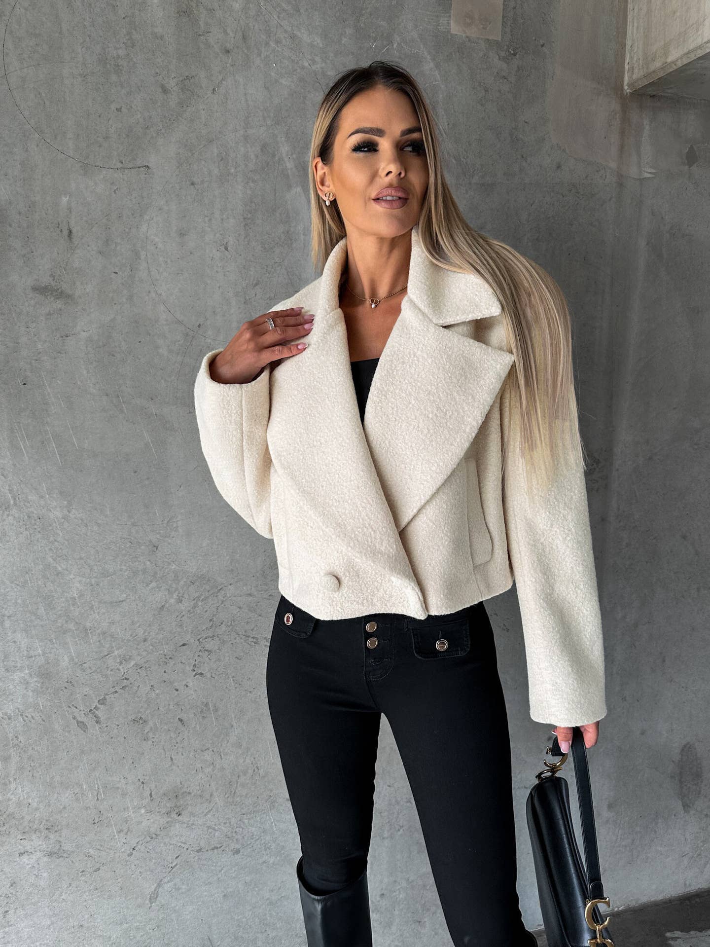 Wool oversized collar solid color coat