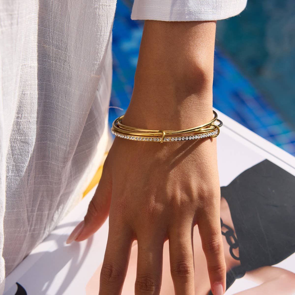 Luxury 18K Gold Multi-Layer Zircon Titanium Cuff