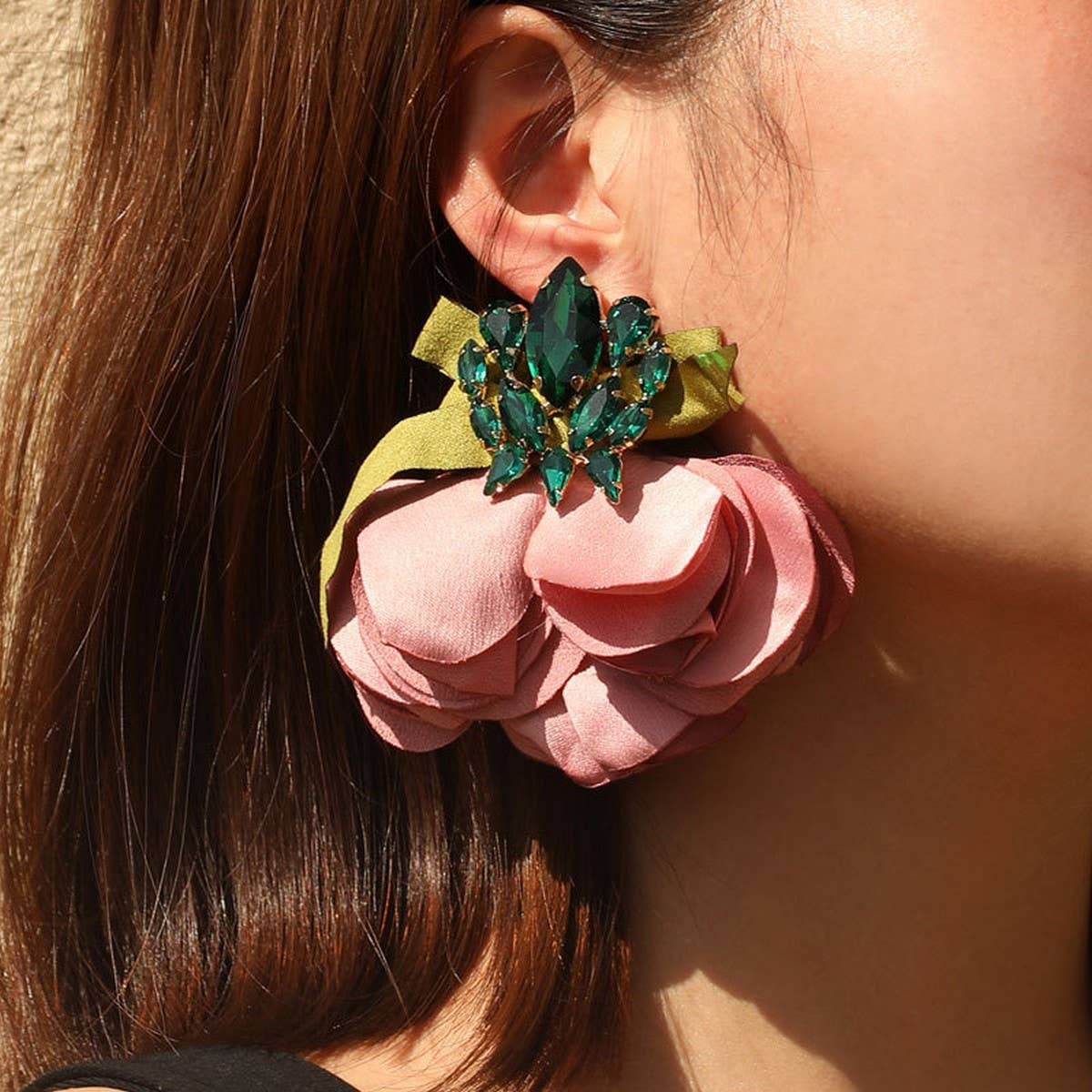 Handmade Fabric Flower Earrings ? Bold Drop Design