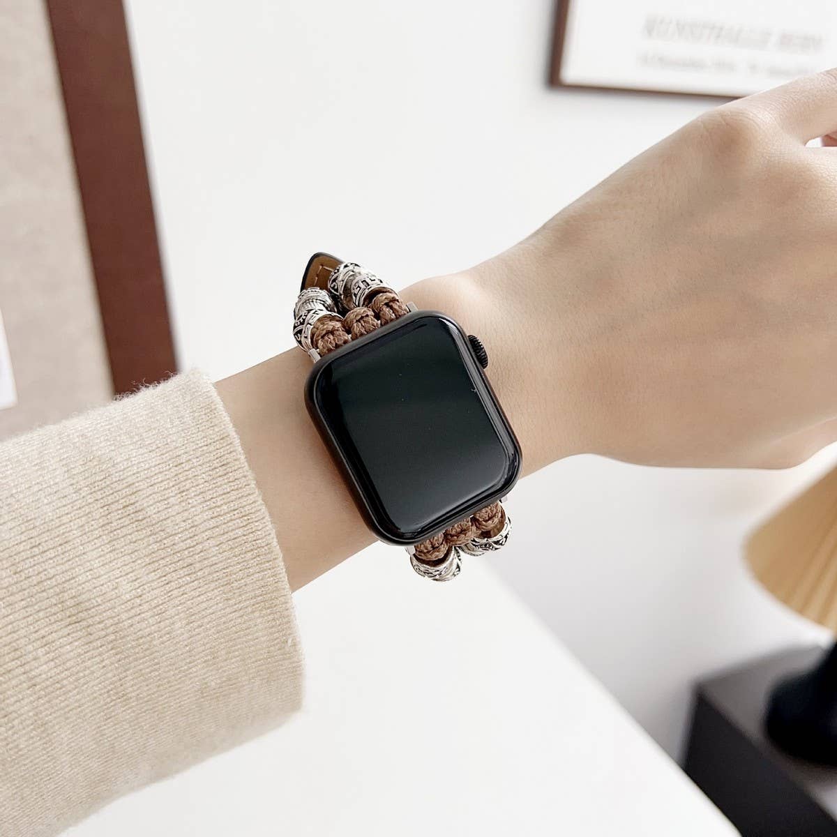 IWATCH9-1 TIBETAN SILVER DENIM LEATHER STRAP