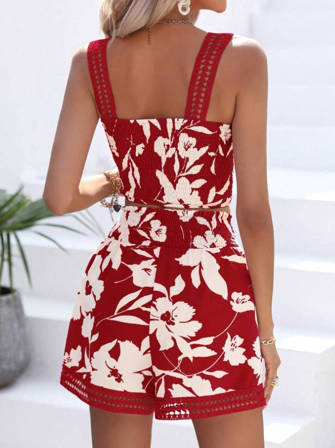 Floral printed halter top and shorts set