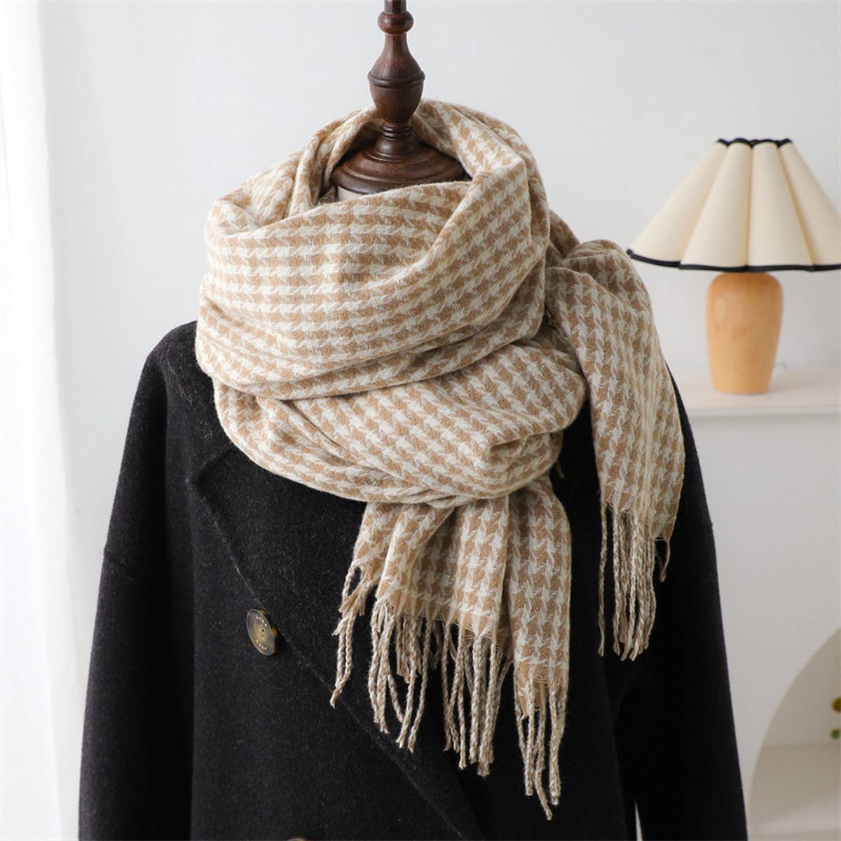 Vintage Houndstooth Faux Cashmere Scarf-Long Wrap