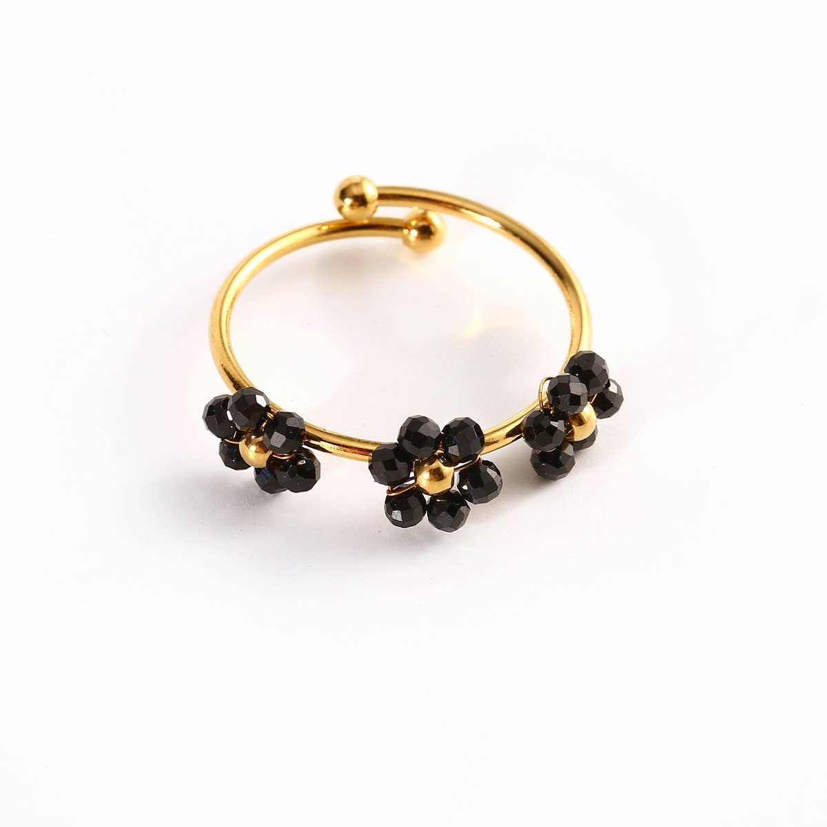 Triple Flower Open Ring in Natural Stone Steel
