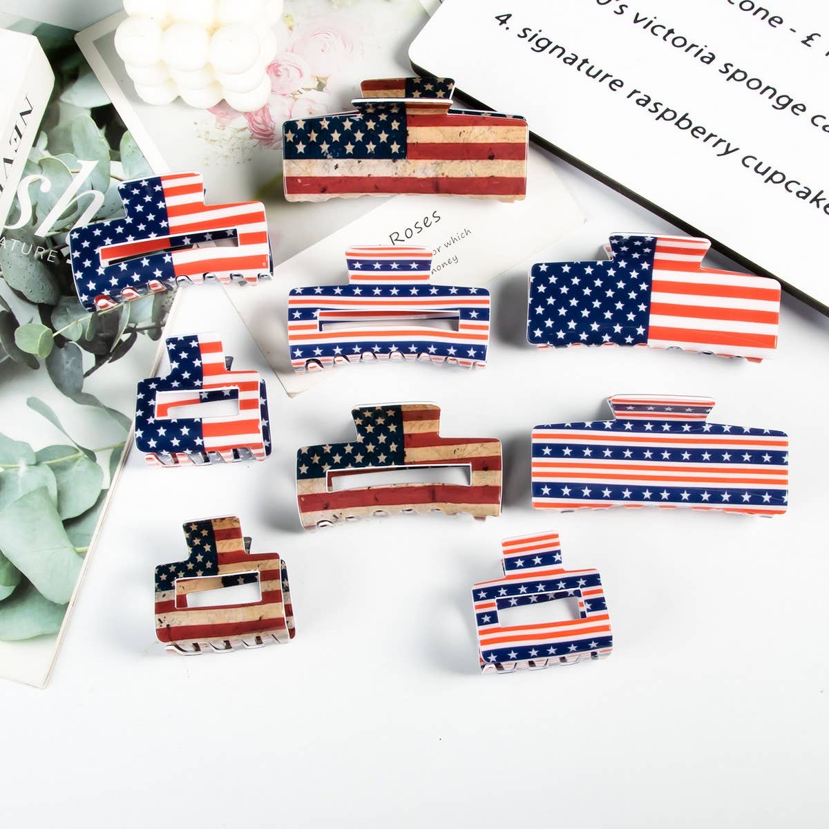 Independence Day Flag Hair Claw PVC Rectangle Clip_CWAHA1263