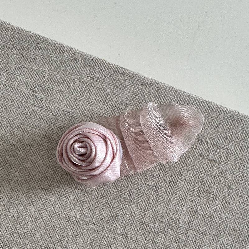 Pink Rose Mesh Hair Clip, Crease Duckbill Bang Pin_CWAHA4693