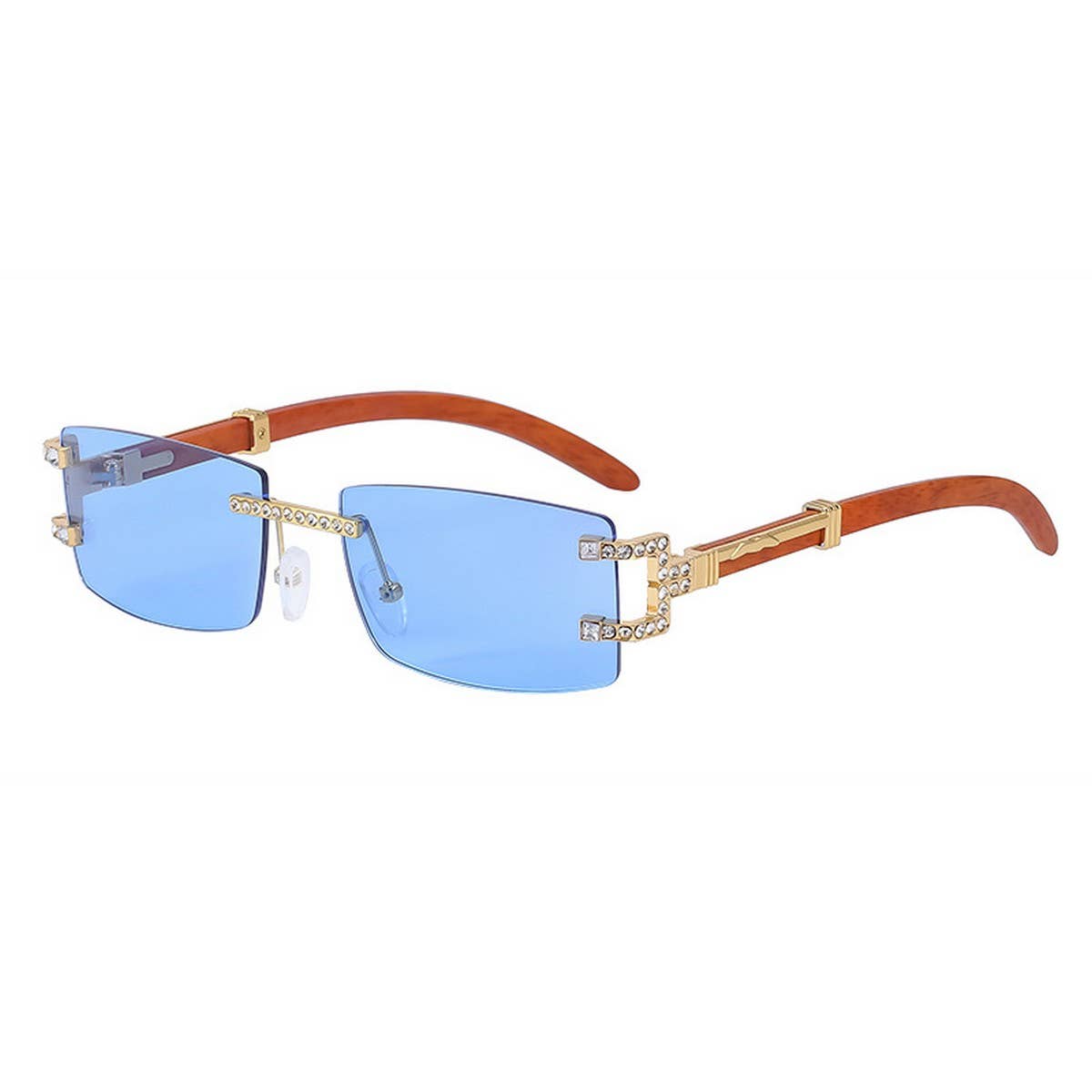 VINTAGE FAUX WOOD FRAMELESS DIAMOND SUNGLASSES