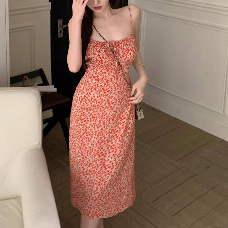 Floral halter spring print sleeveless dress