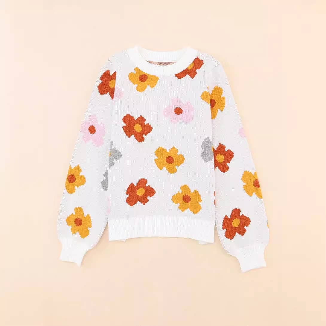 FLORAL PRINT WARM THREAD LONG SLEEVE SWEATER
