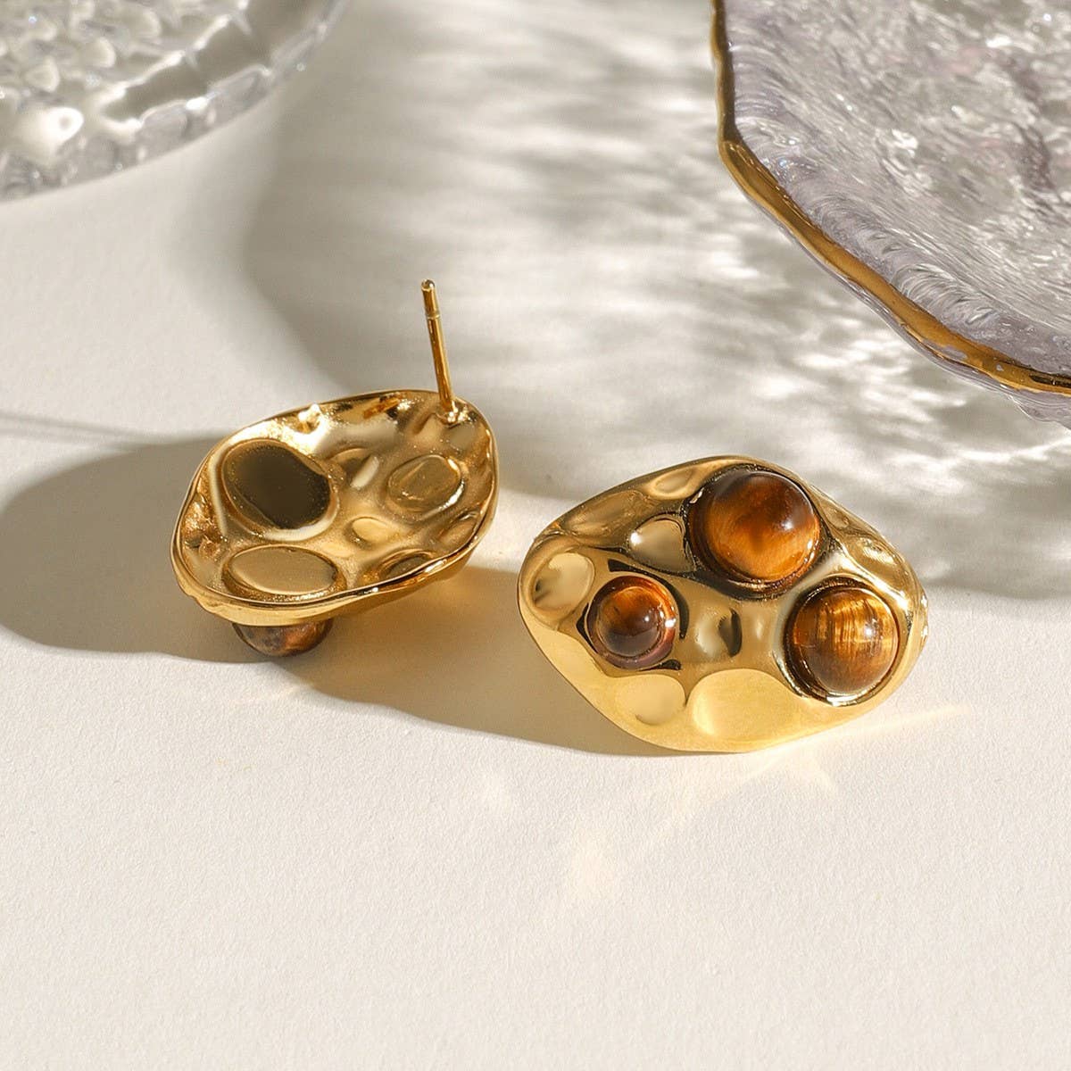 LUXURY STAINLESS STEEL NATURAL STONE EARRINGS