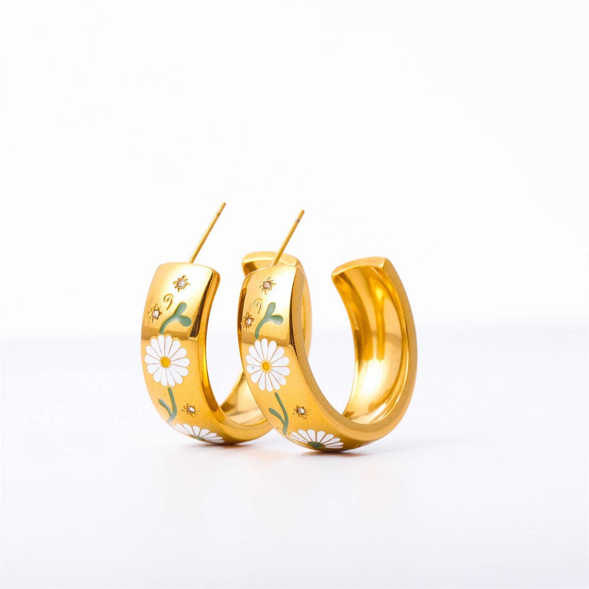 Stainless Steel Painted Flower Earrings_CWMM5726