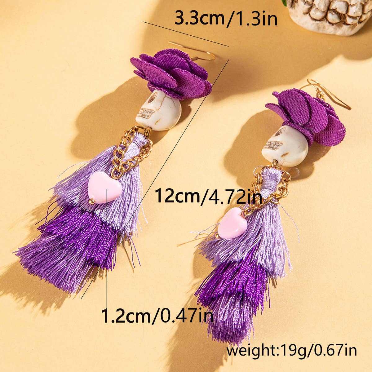 HALLOWEEN SKULL TASSEL RICE BEAD EARRINGS