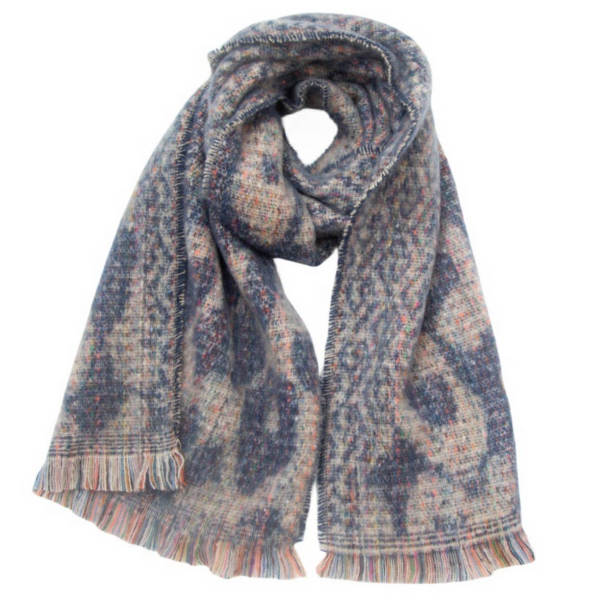 Leopard Jacquard Scarf ? Fringe Winter Wrap