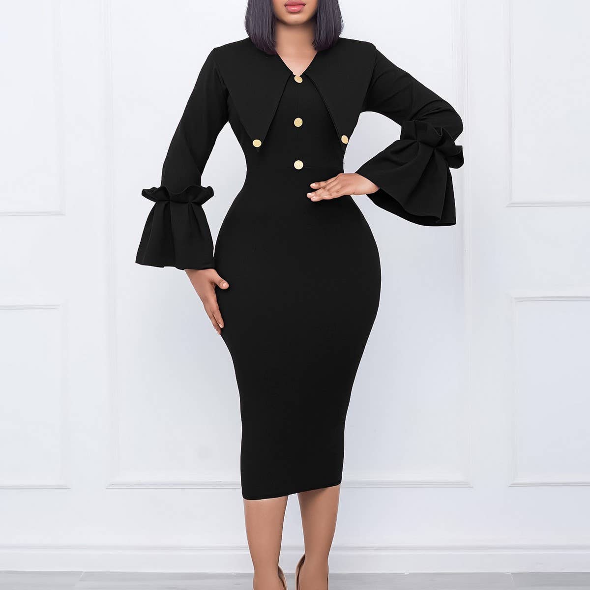 FASHIONABLE AND ELEGANT COMMUTER LONG DRESS_CWDMD3698