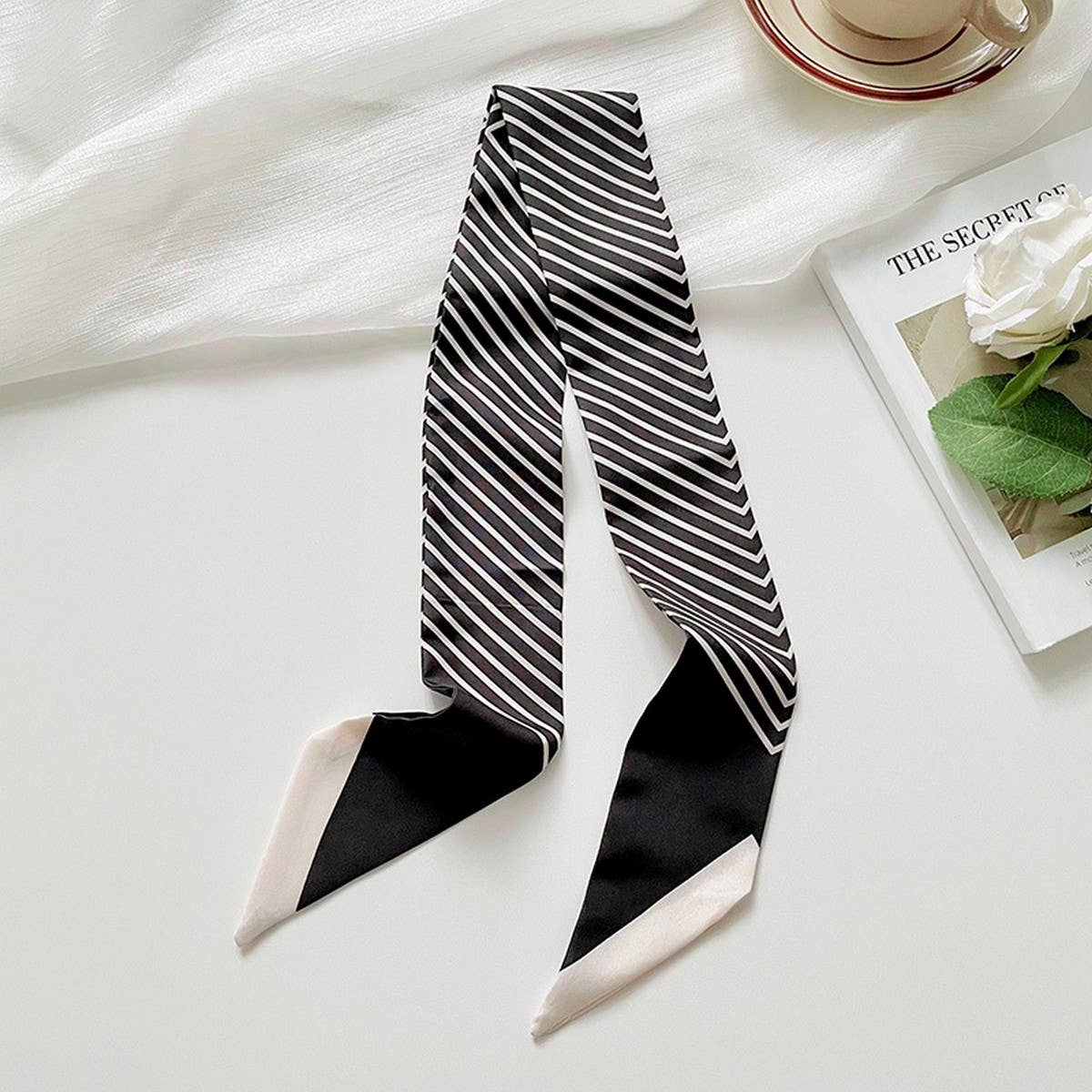 VERSATILE BLACK STRIPED SCARF HEADBAND SCARF
