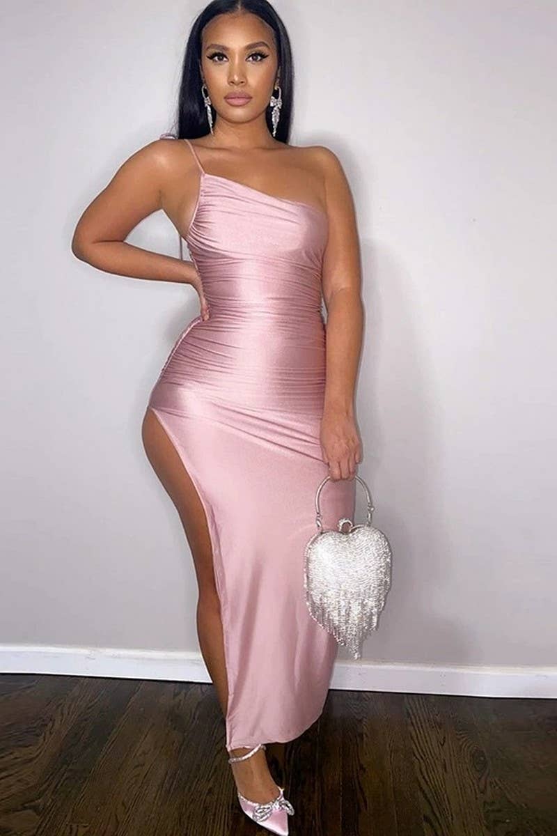 CWDMD4906_SLING-STRAP WRAP-CHEST SLIT PLEATED DRESS