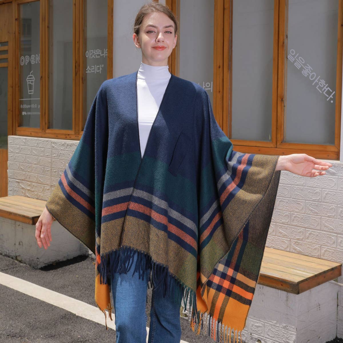 COLORFUL TASSEL STRIPED TIE SHAWL