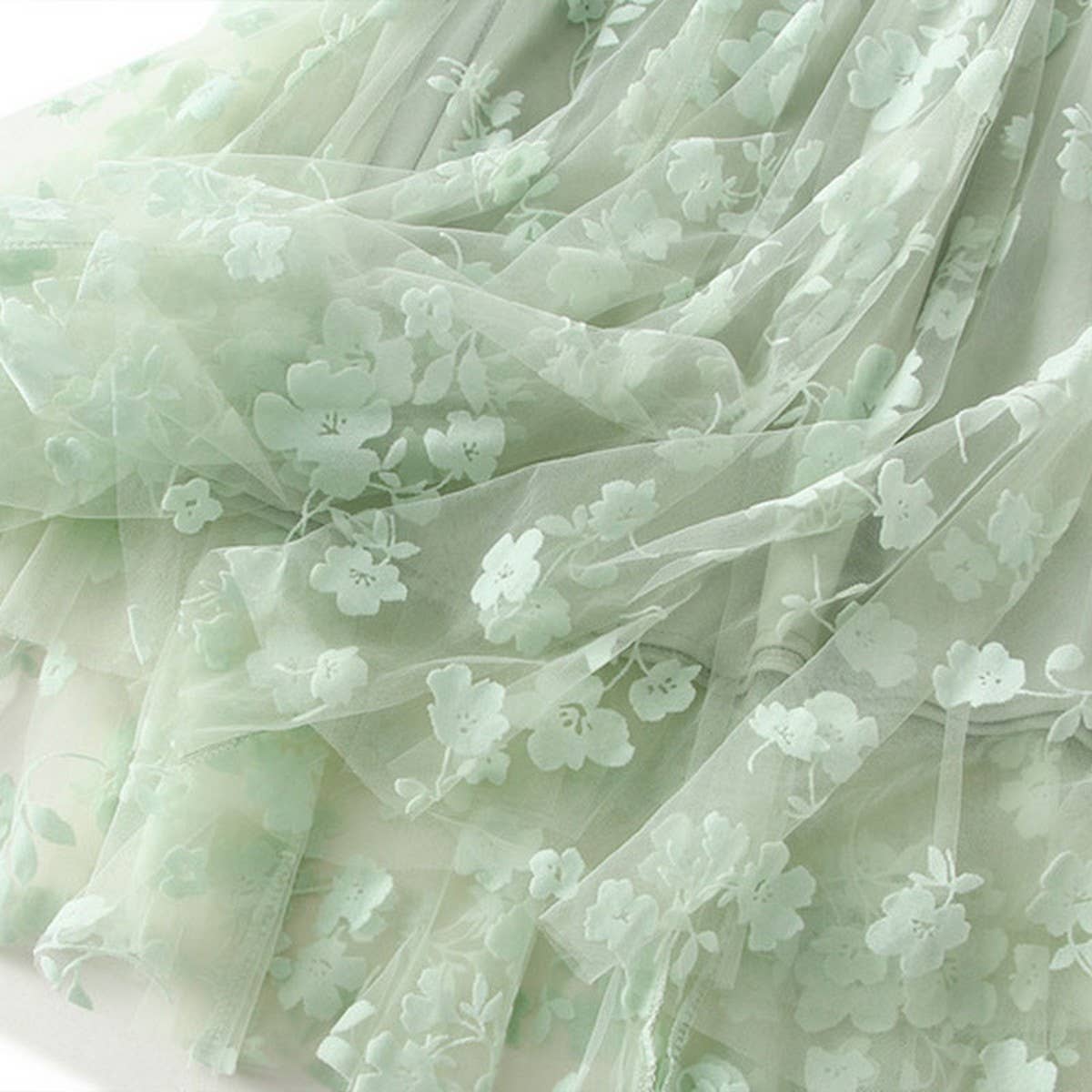Flocked Tulle Patchwork A-Line Flared Skirt