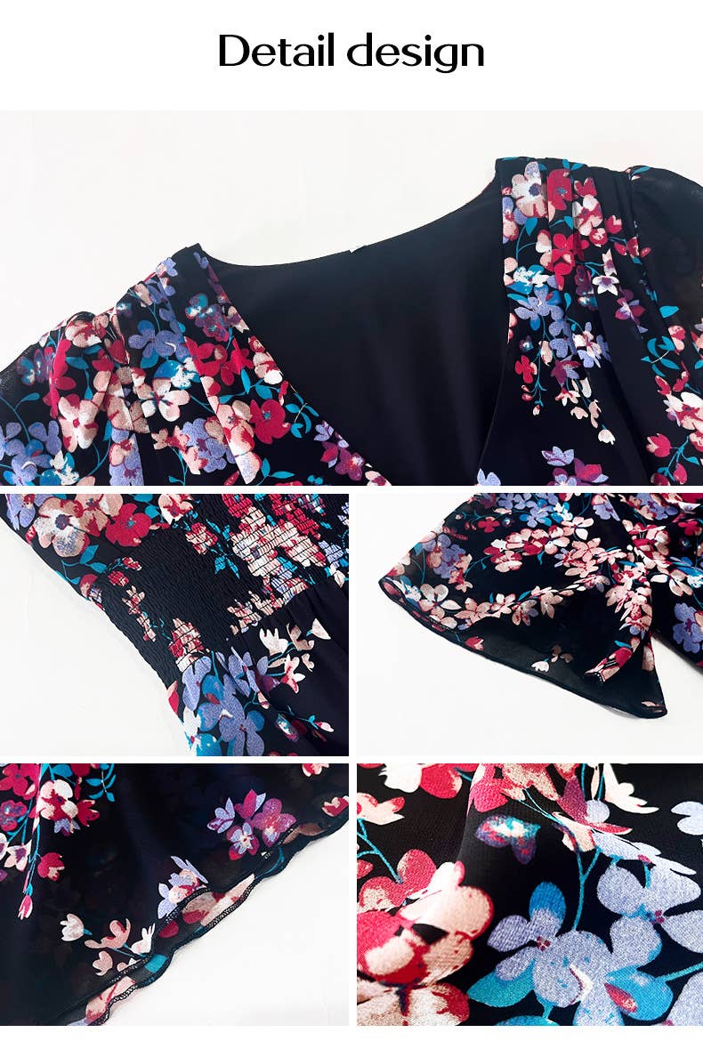 Floral V-Neck Waist-Tie A-Line Maxi Dress