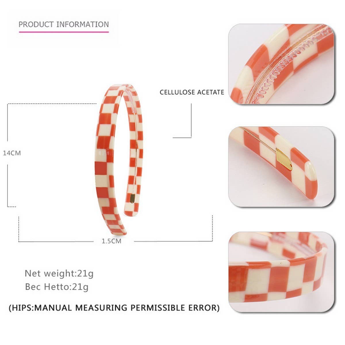 COLORFUL CHECKERBOARD ACETATE HEADBAND HAIRPIN
