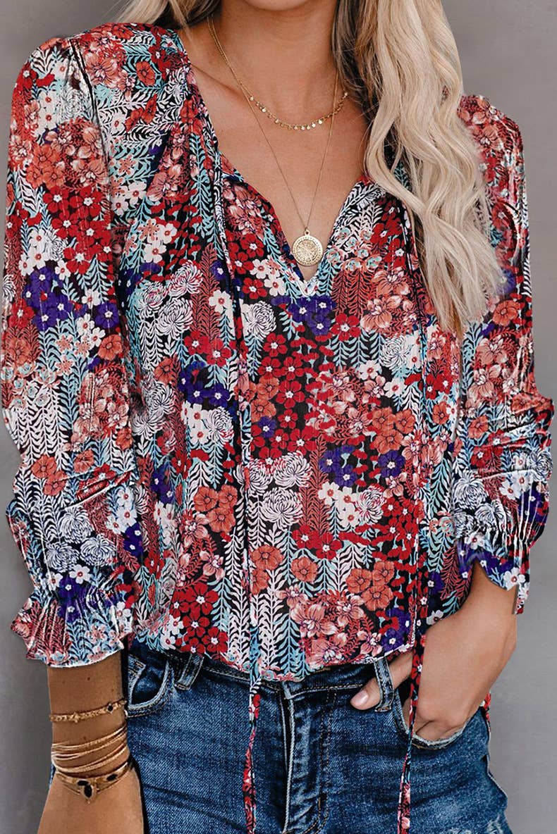 Floral printed V-neck shirt