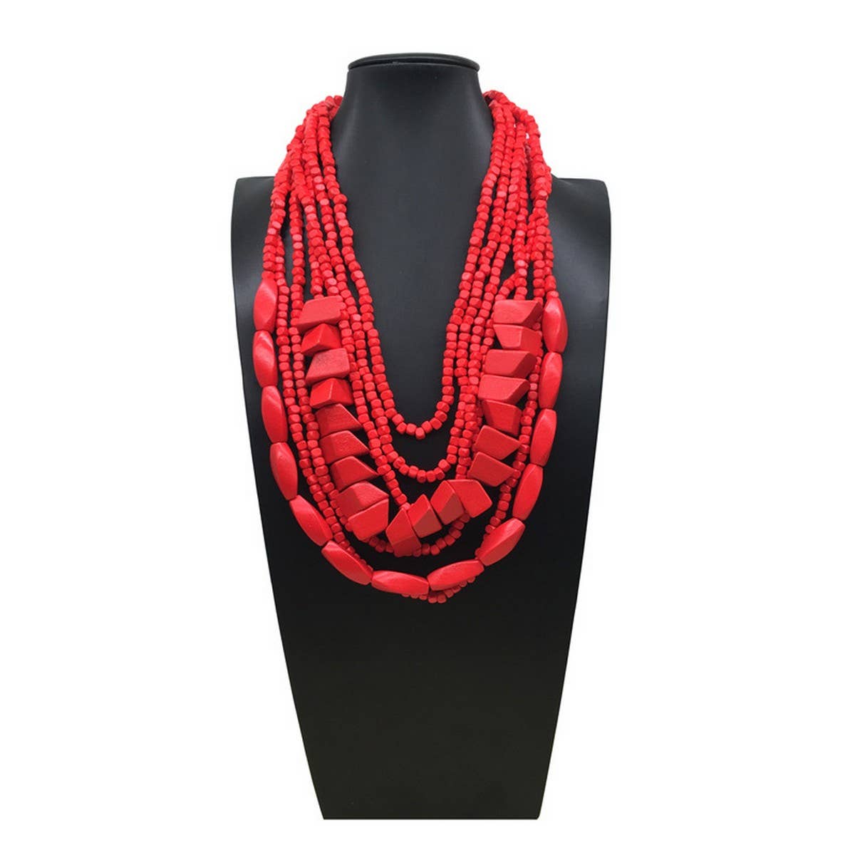 COLORFUL WOODEN MULTI-LAYERED LONG NECKLACE