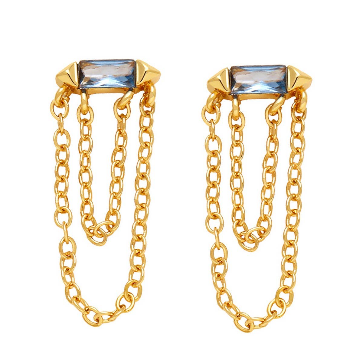 COLORED ZIRCON CHAIN TASSEL EARRINGS