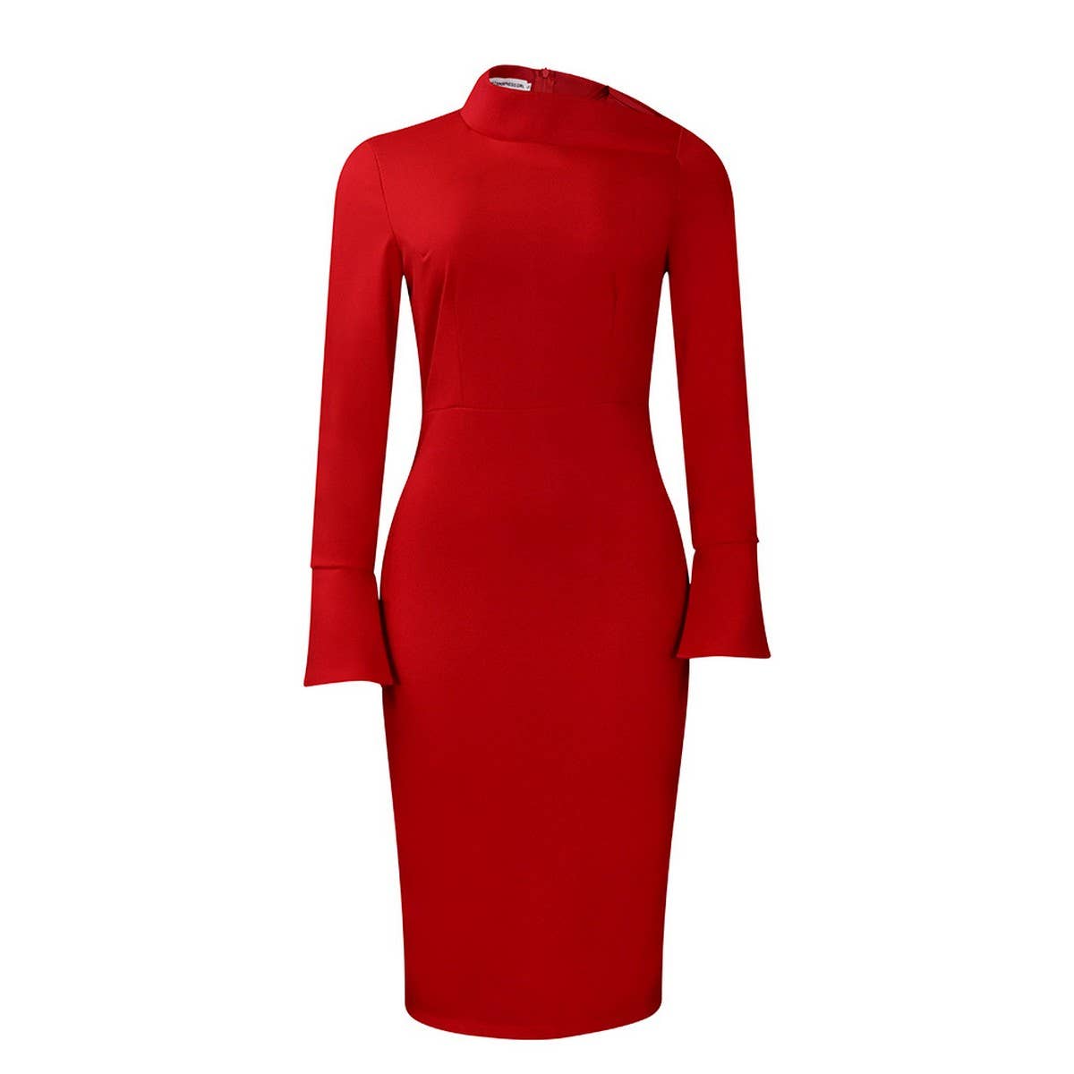 FASHION LONG SLEEVE OBLIQUE NECKSTRETCH KNIT DRESS_CWDMD3675