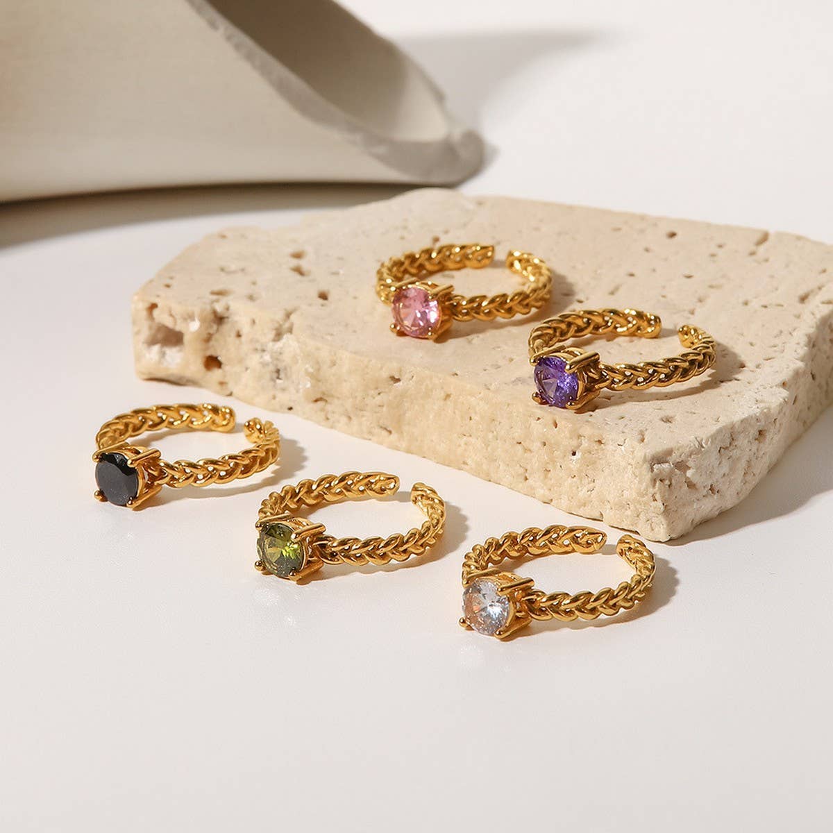 ZIRCON INLAY RINGS ADJUSTABLE TITANIUM STEEL RINGS_CWAJE1238