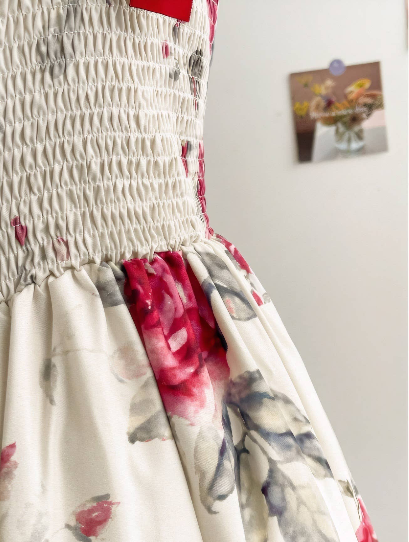 Floral print elegant cinched waist halter dress