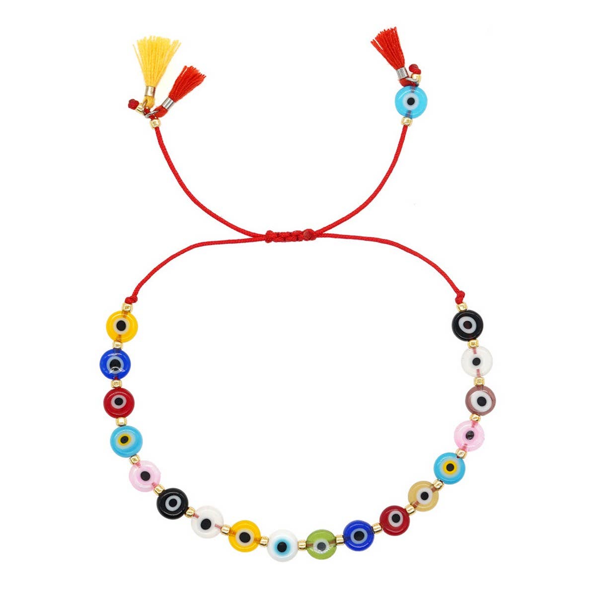 MIXED COLOR GLASS DISC EYE SMALL TASSEL BRACELET