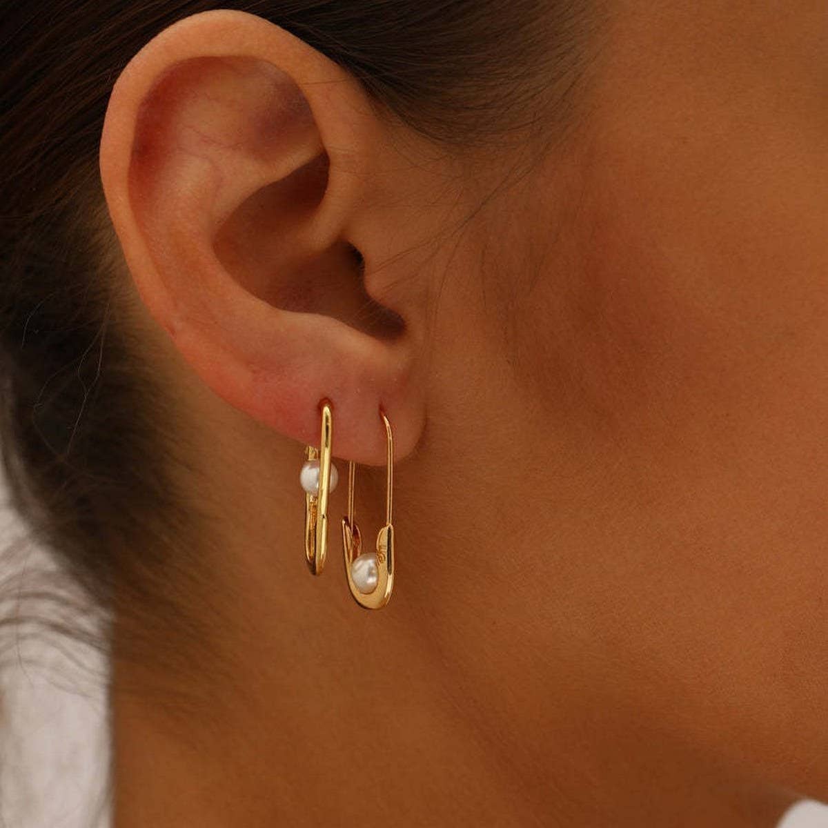 Copper Gold Freshwater Pearl Pin Earrings