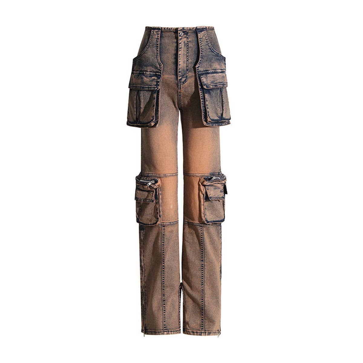 MID RISE STRAIGHT MULTI POCKET DESIGN CASUAL JEANS