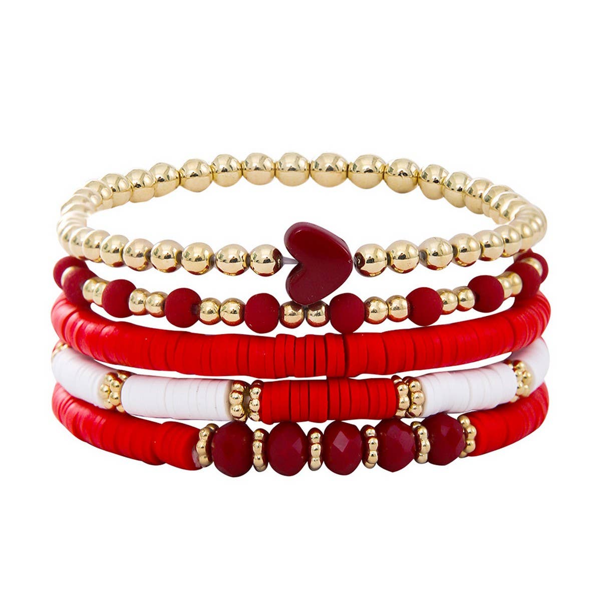 SOFT CLAY ELASTIC CORD HEART BRACELET SET_CWMM3519