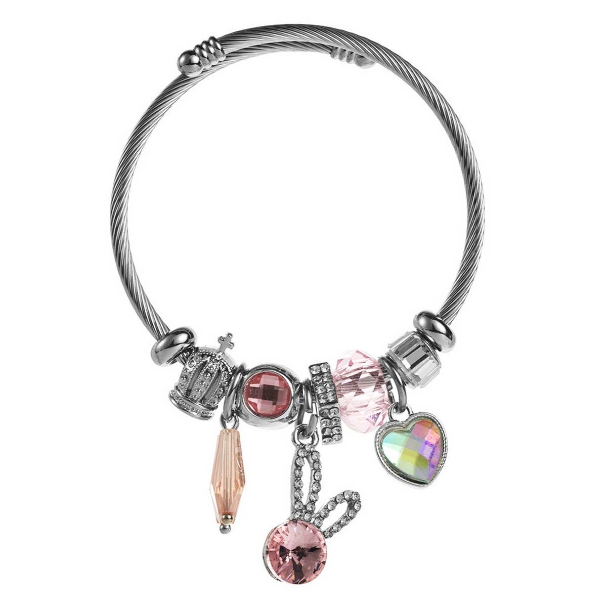 Silver Stainless Steel Bracelet with Rabbit & Heart