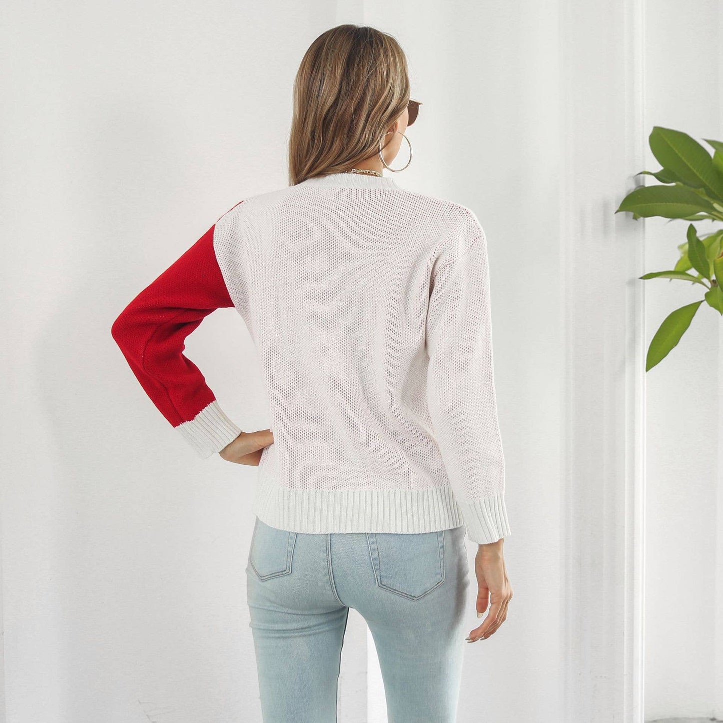 Floral jacquard long-sleeved sweater