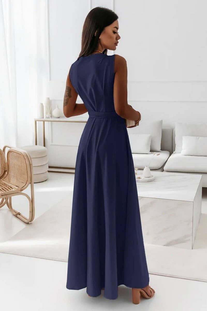 CWDMD4861_LACE-UP V-NECK EVENING GOWN LONG DRESS