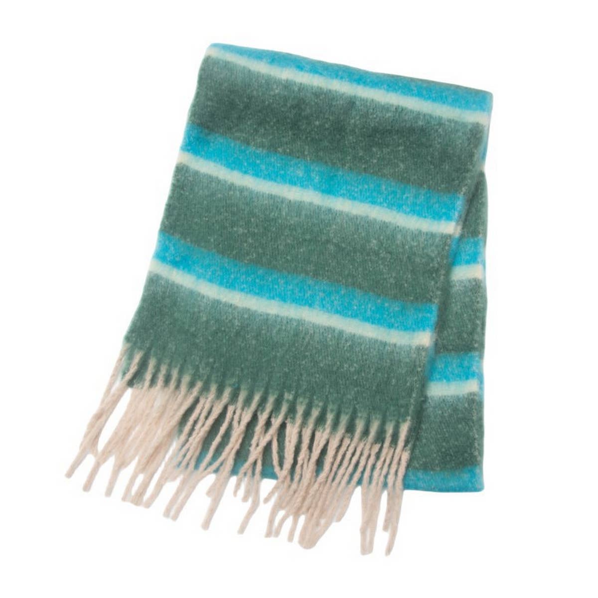 Chunky Fringe Stripe Scarf ? Winter Yarn Wrap