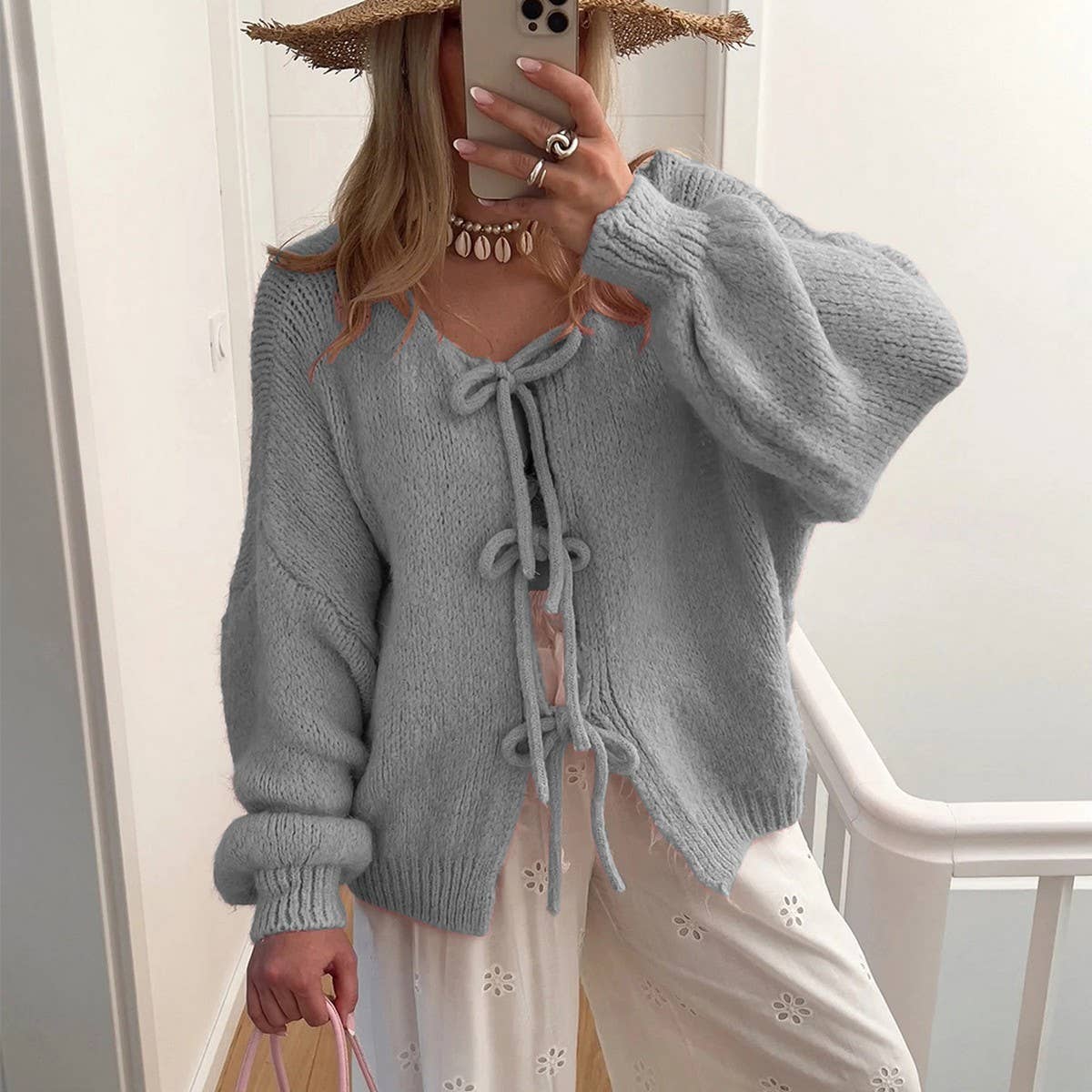 Women's Tie Front Knit Cardigan Sweater