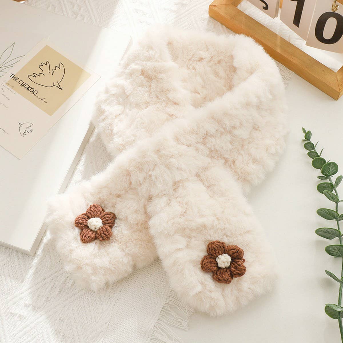 Brown Floral Fuzzy Scarf - Neck Wrap for Students_CWASC1251