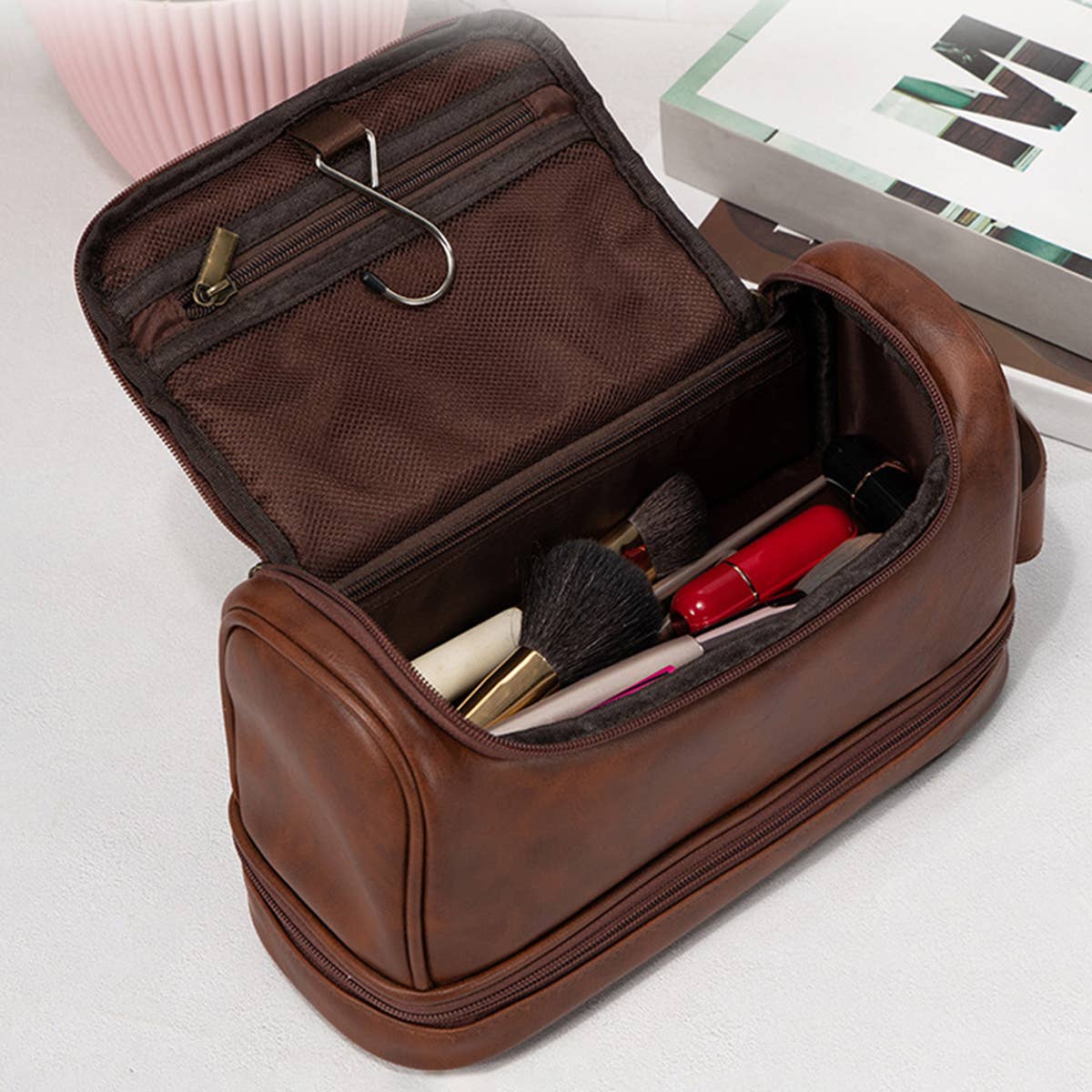 SIMPLE PORTABLE PU LEATHER COSMETIC BAG_CWAB0578