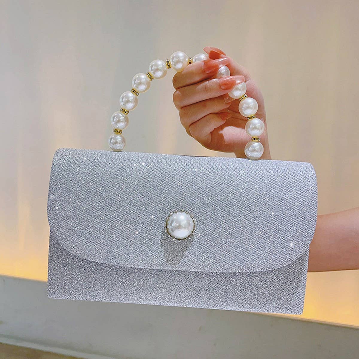 VINTAGE PEARL BAG SILVER SMALL SQUARE BAG_CWAB2517