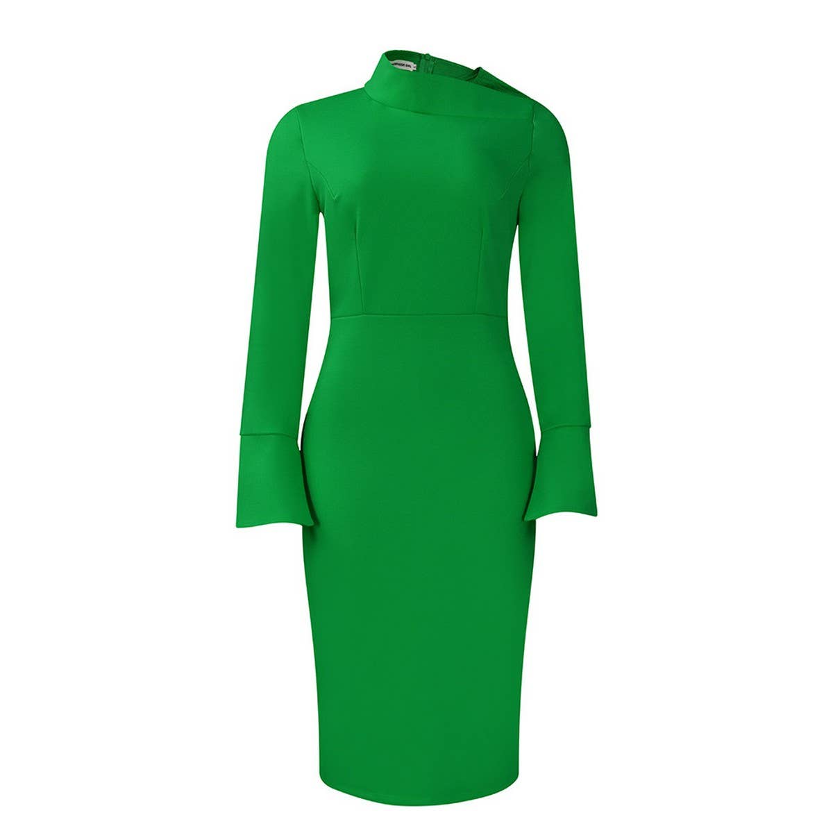 FASHION LONG SLEEVE OBLIQUE NECKSTRETCH KNIT DRESS_CWDMD3675