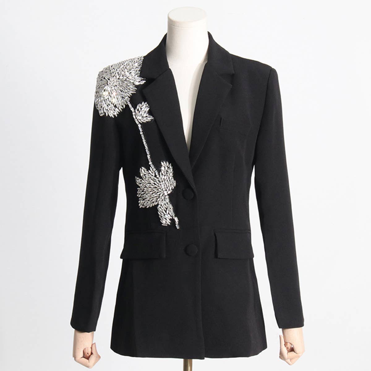 Beaded Floral Blazer – Loose Fit Elegant Look_CWOCO1233