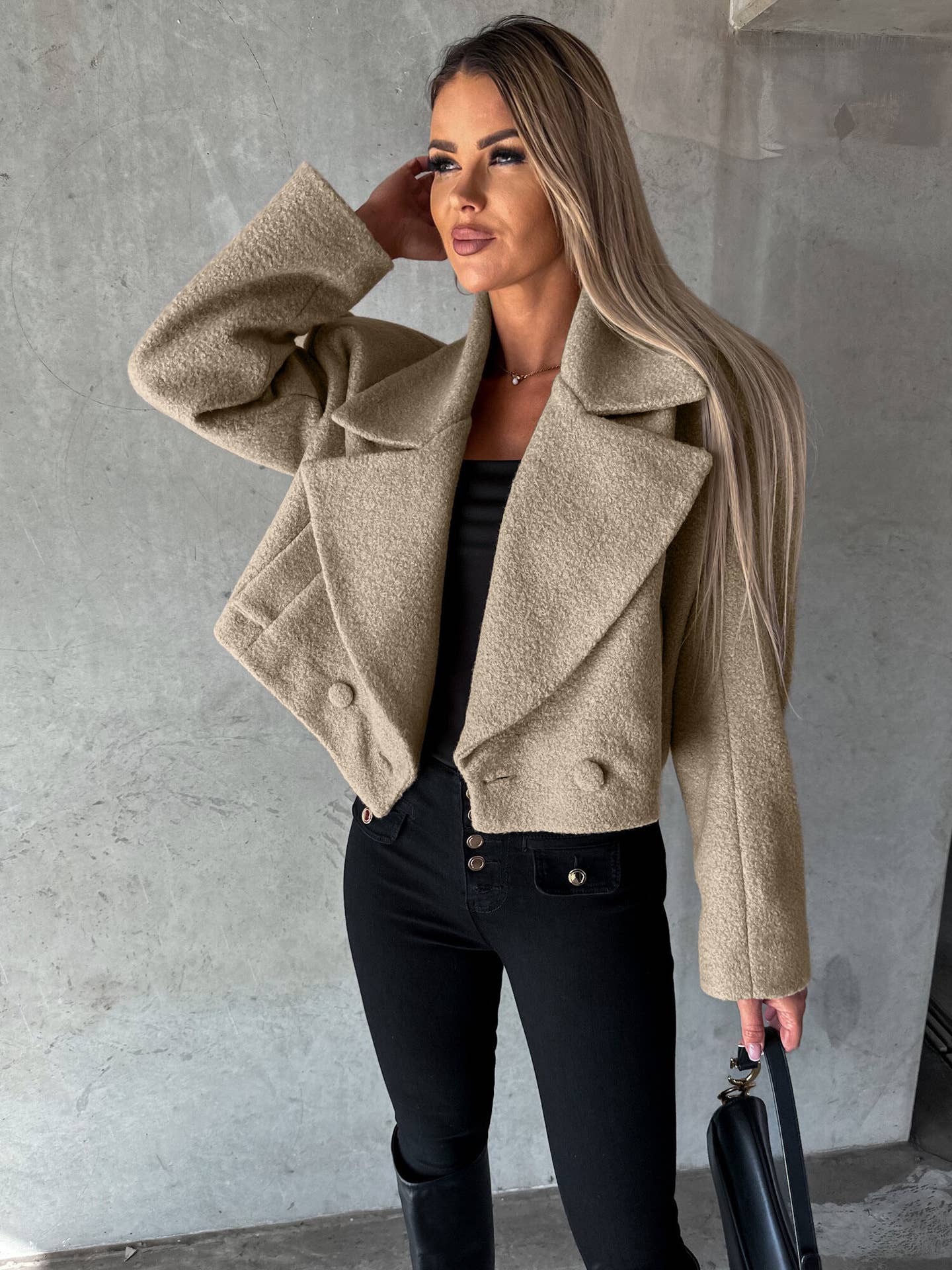 Wool oversized collar solid color coat